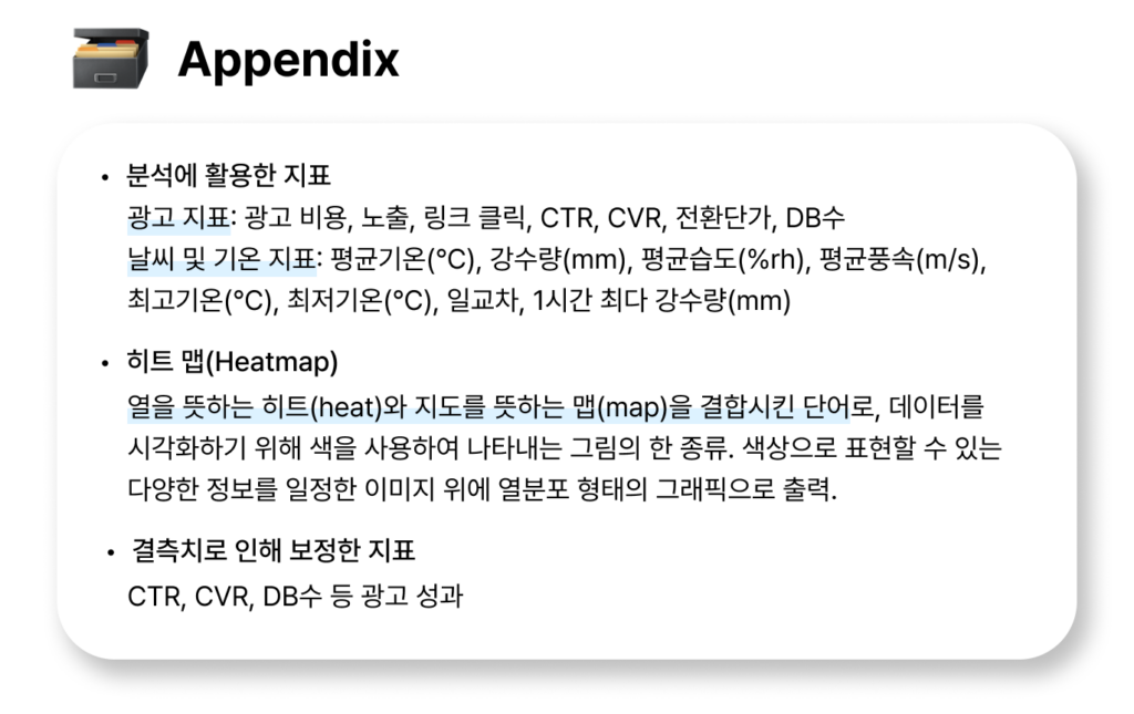 분석에 활용한 지표 설명